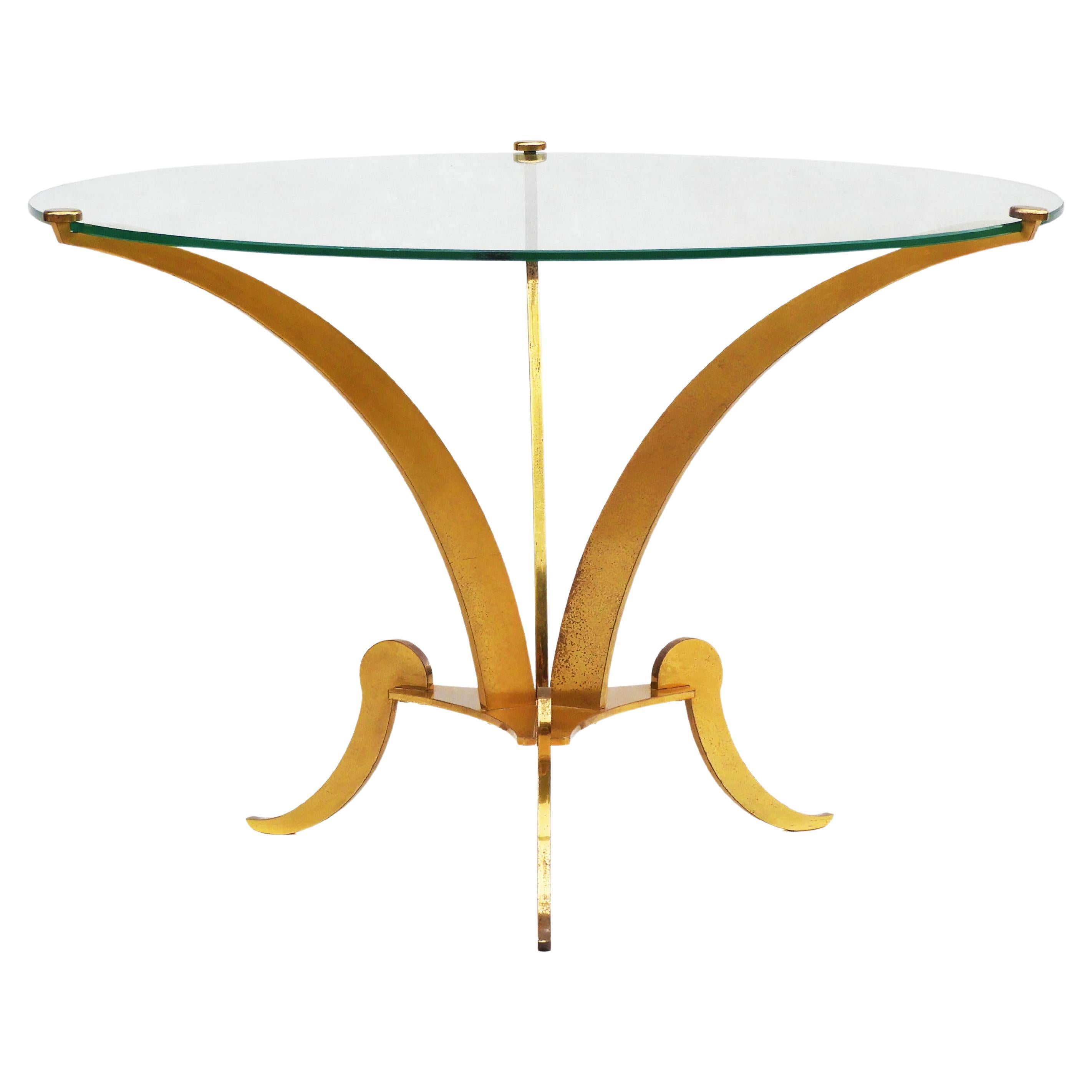 French Art Deco, Brass and Glass, Gueridon Side Table, C1930