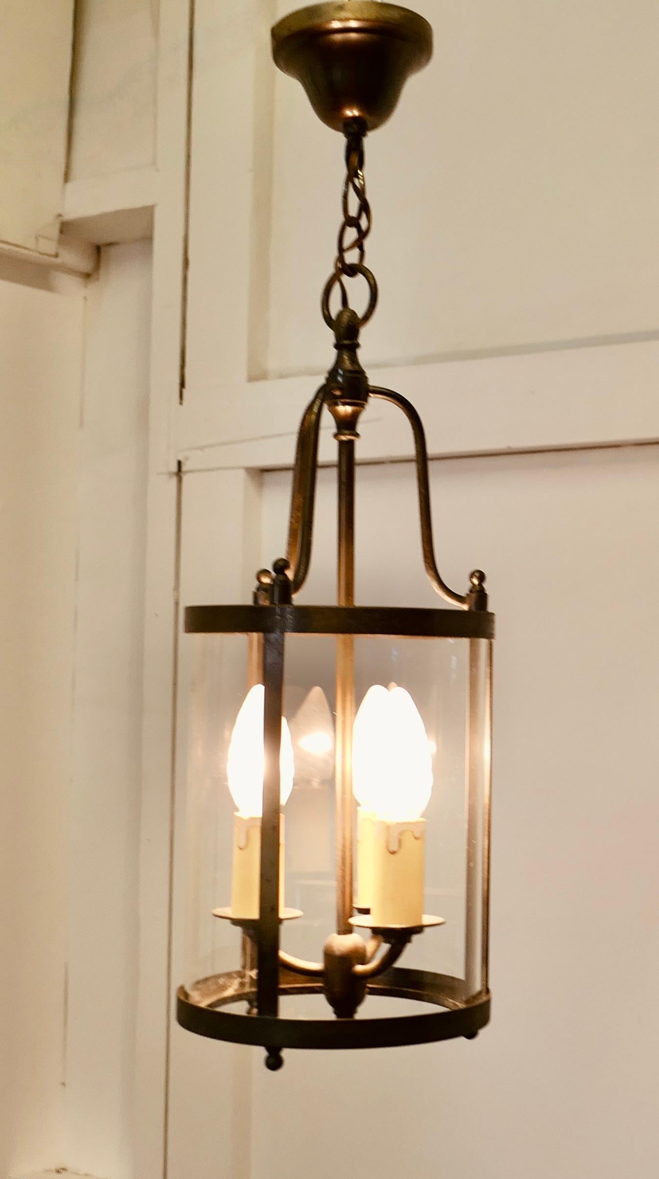 Adam Style French Art Deco Brass and Glass Lantern Hall Light For Sale