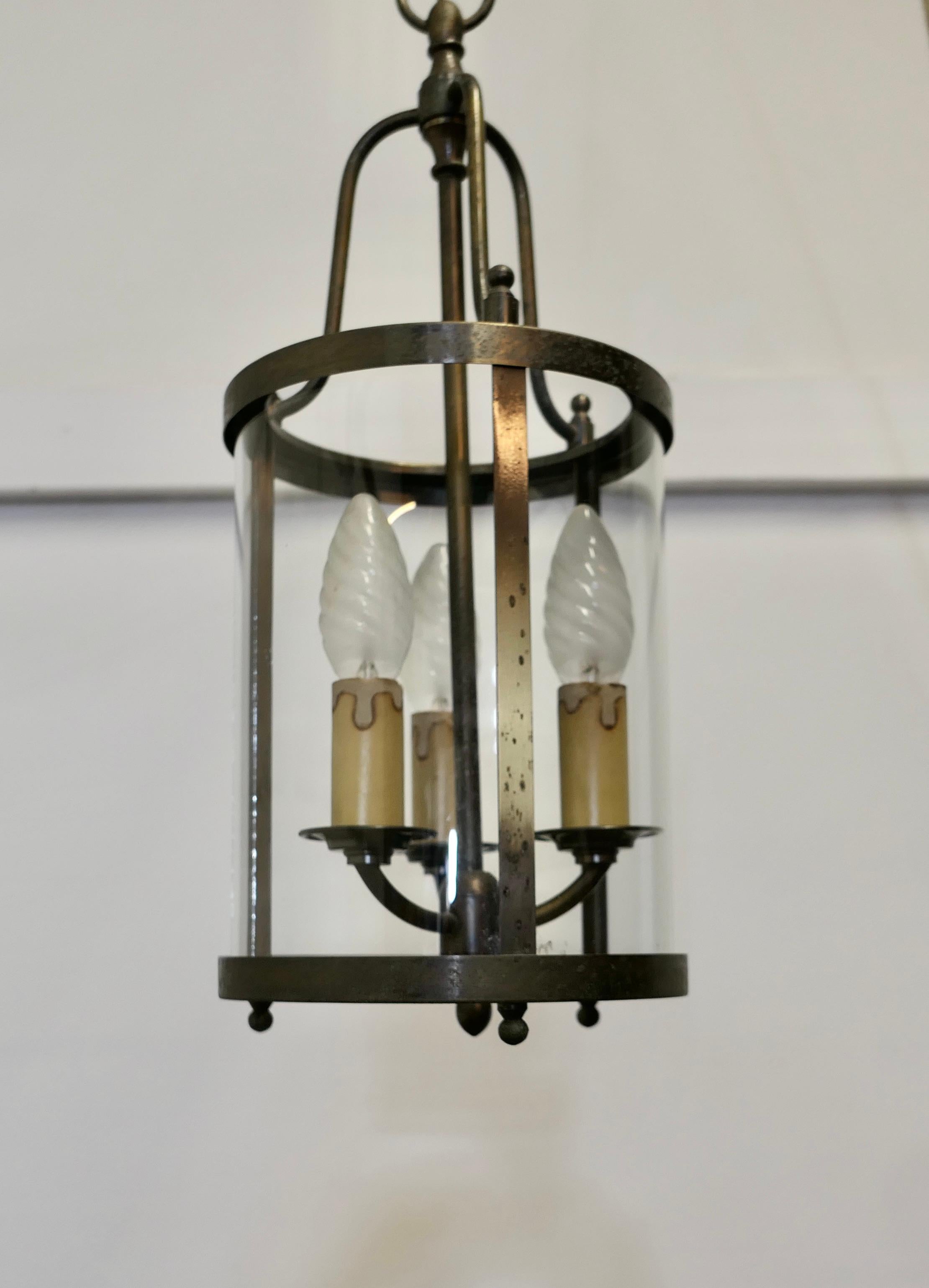 French Art Deco Brass and Glass Lantern Hall Light In Good Condition For Sale In Chillerton, Isle of Wight