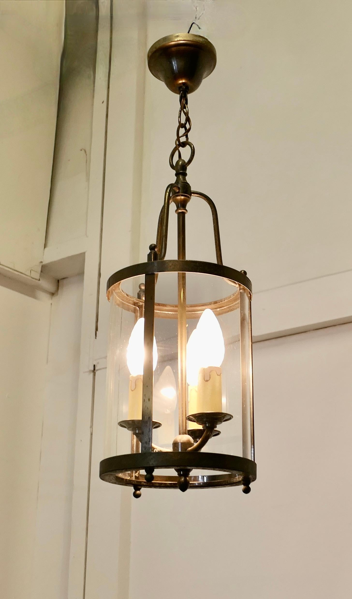 French Art Deco Brass and Glass Lantern Hall Light For Sale 1