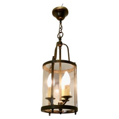 French Art Deco Brass and Glass Lantern Hall Light