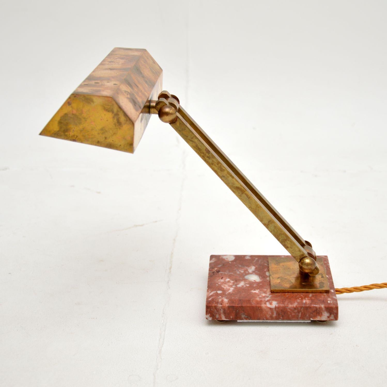 French Art Deco Brass and Marble Desk Lamp In Good Condition For Sale In London, GB