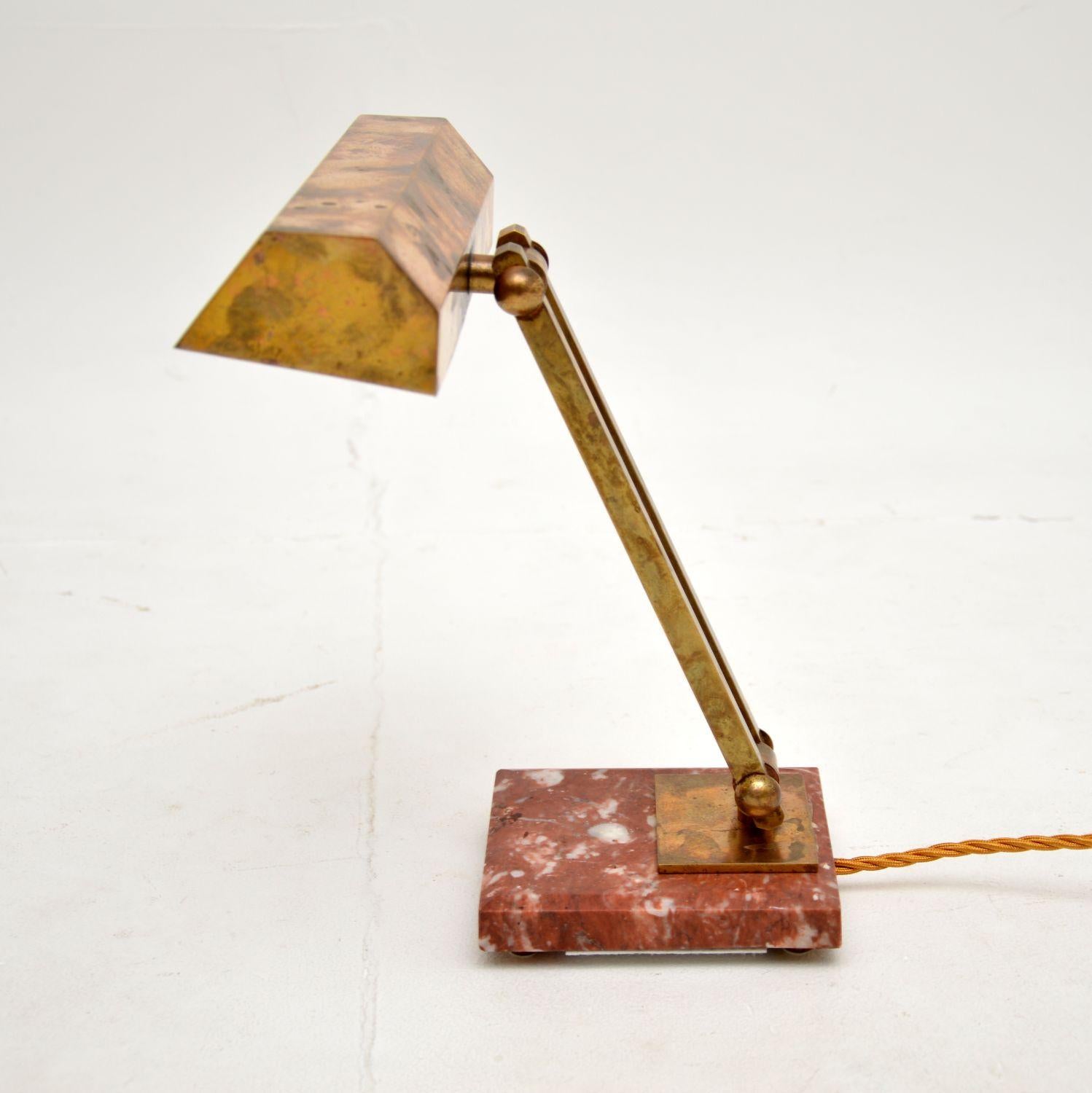 French Art Deco Brass and Marble Desk Lamp For Sale 1
