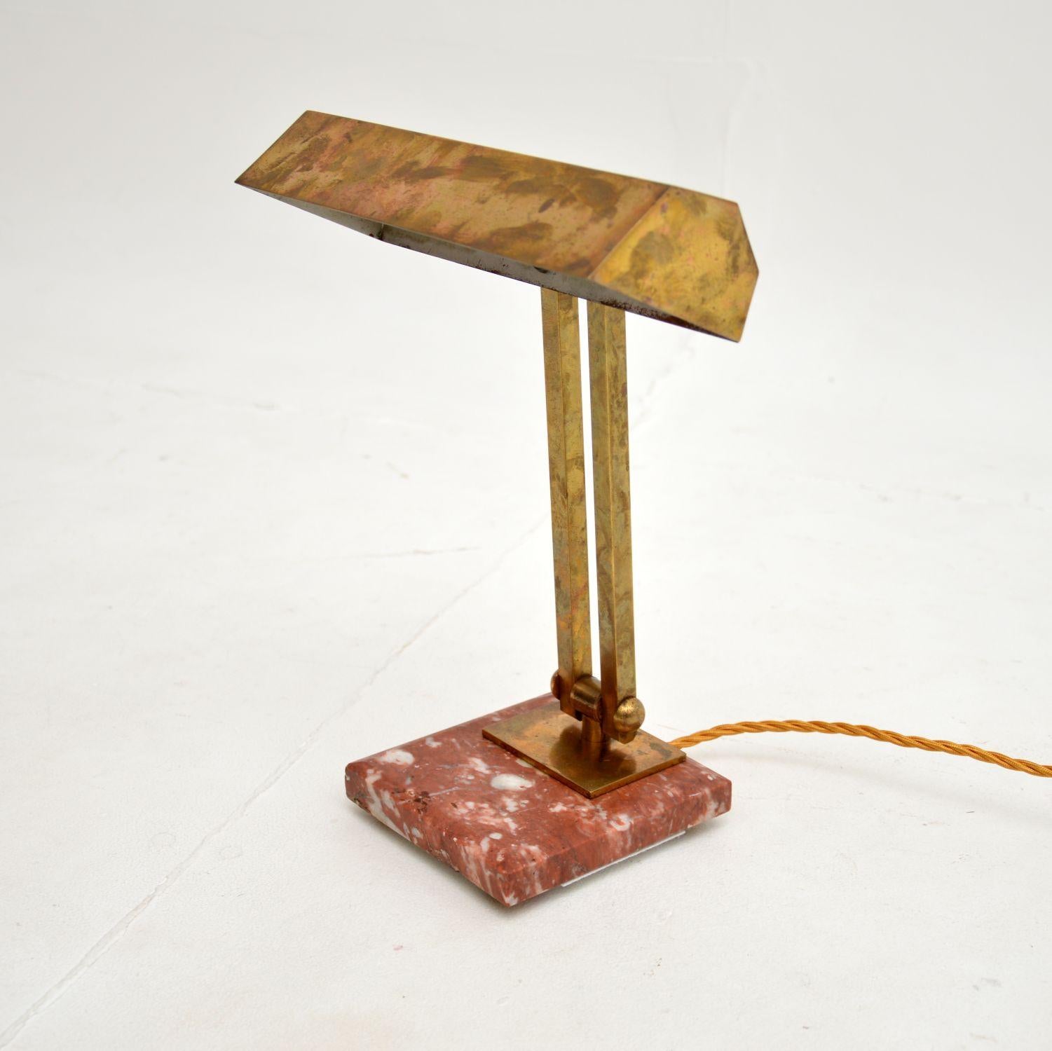 French Art Deco Brass and Marble Desk Lamp For Sale 2