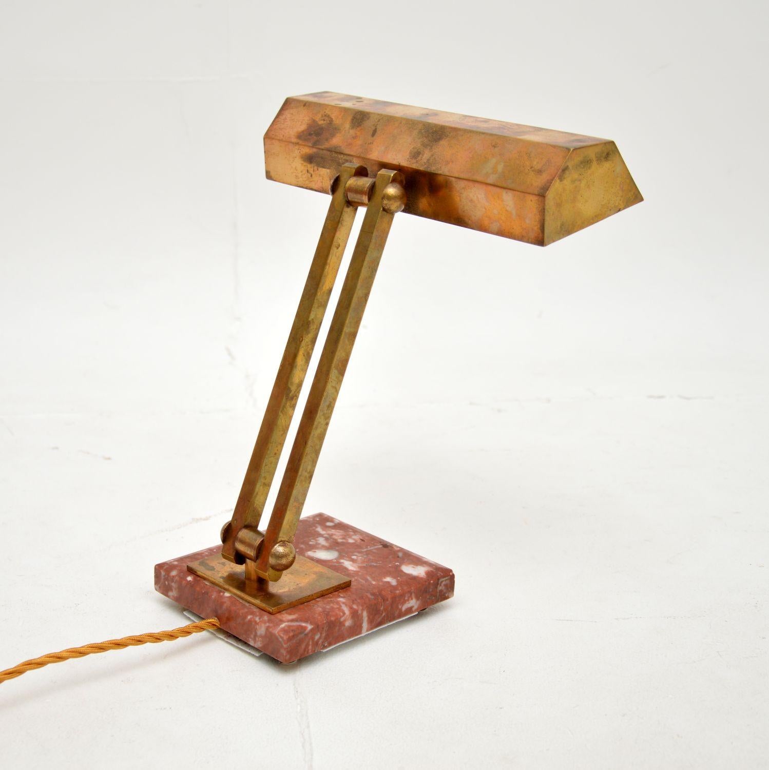 French Art Deco Brass and Marble Desk Lamp For Sale 3