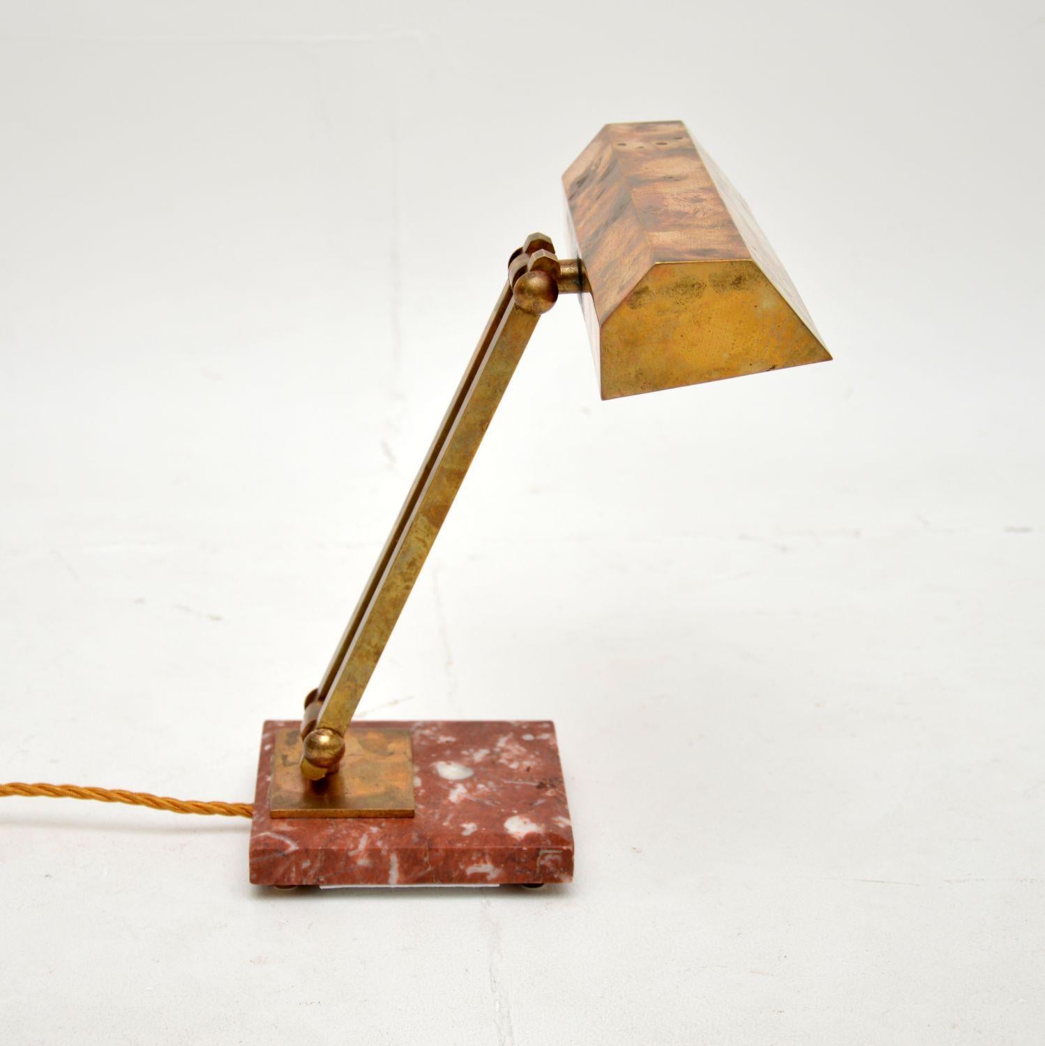 French Art Deco Brass and Marble Desk Lamp For Sale 3