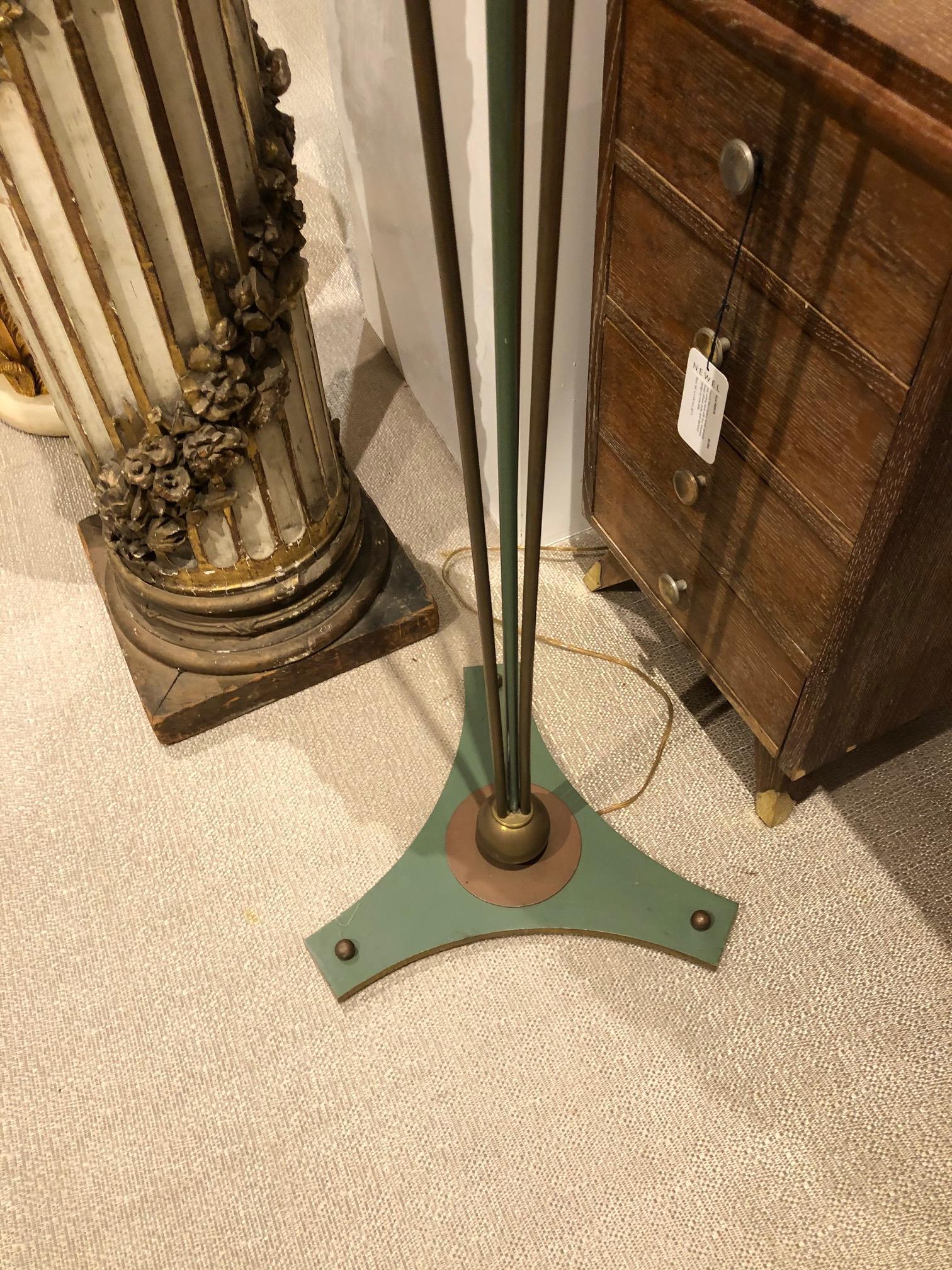 French Art Deco Brass and Turquoise Floor Lamp In Good Condition For Sale In New York, NY