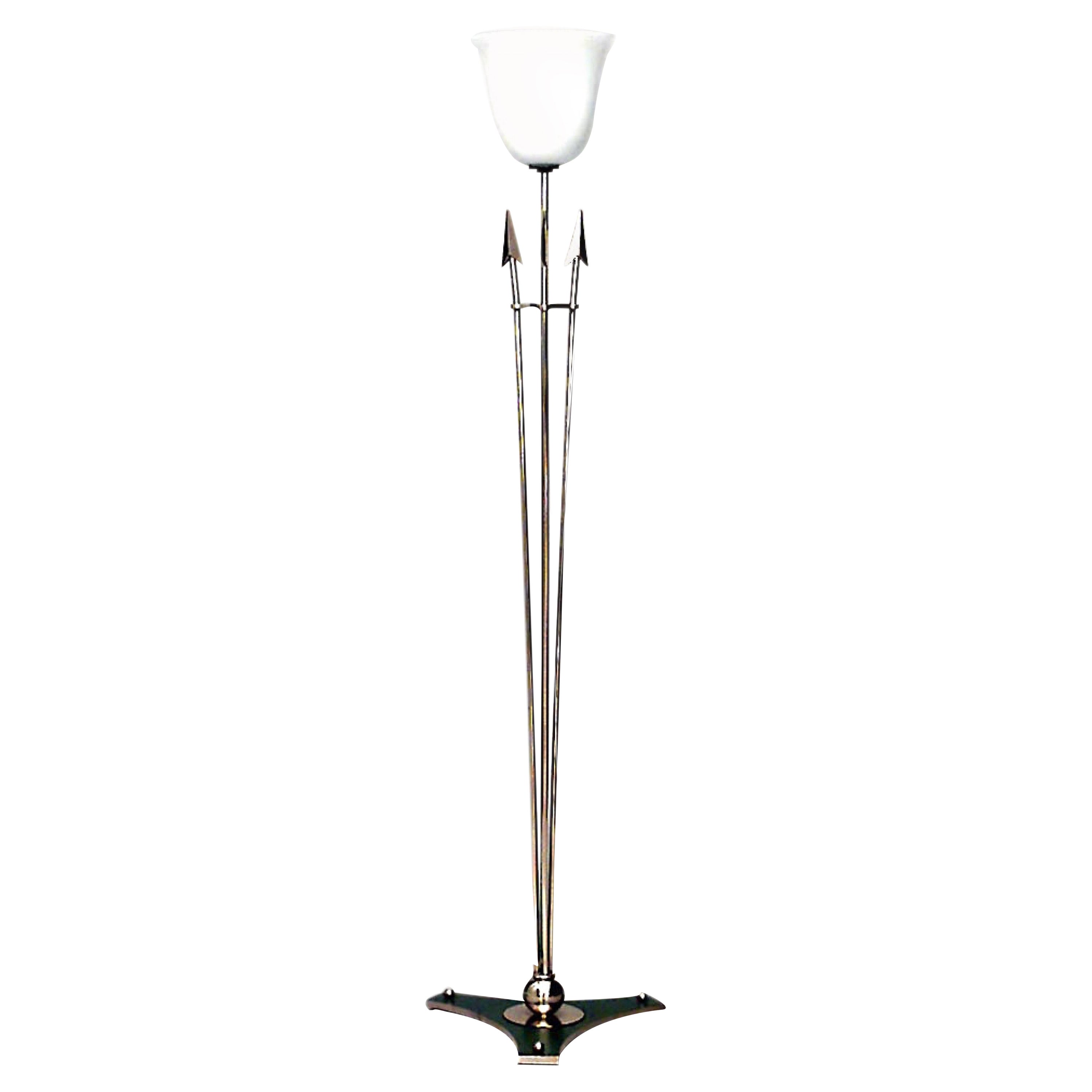 French Art Deco Brass and Turquoise Floor Lamp