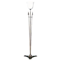 French Art Deco Brass and Turquoise Floor Lamp