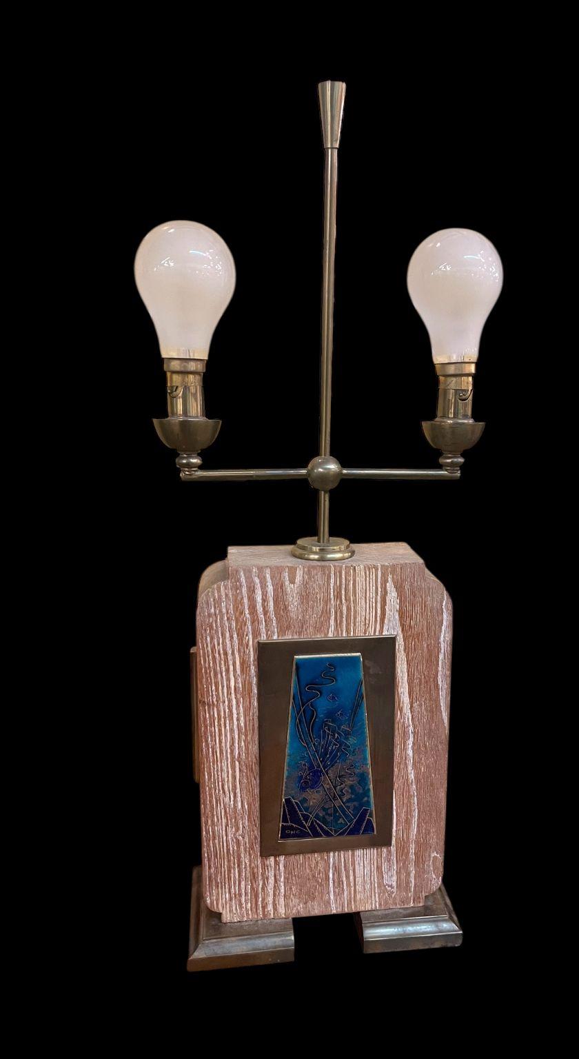 Laiton Lampe de table Art Déco en laiton et Oak Whiting C.1930's en vente