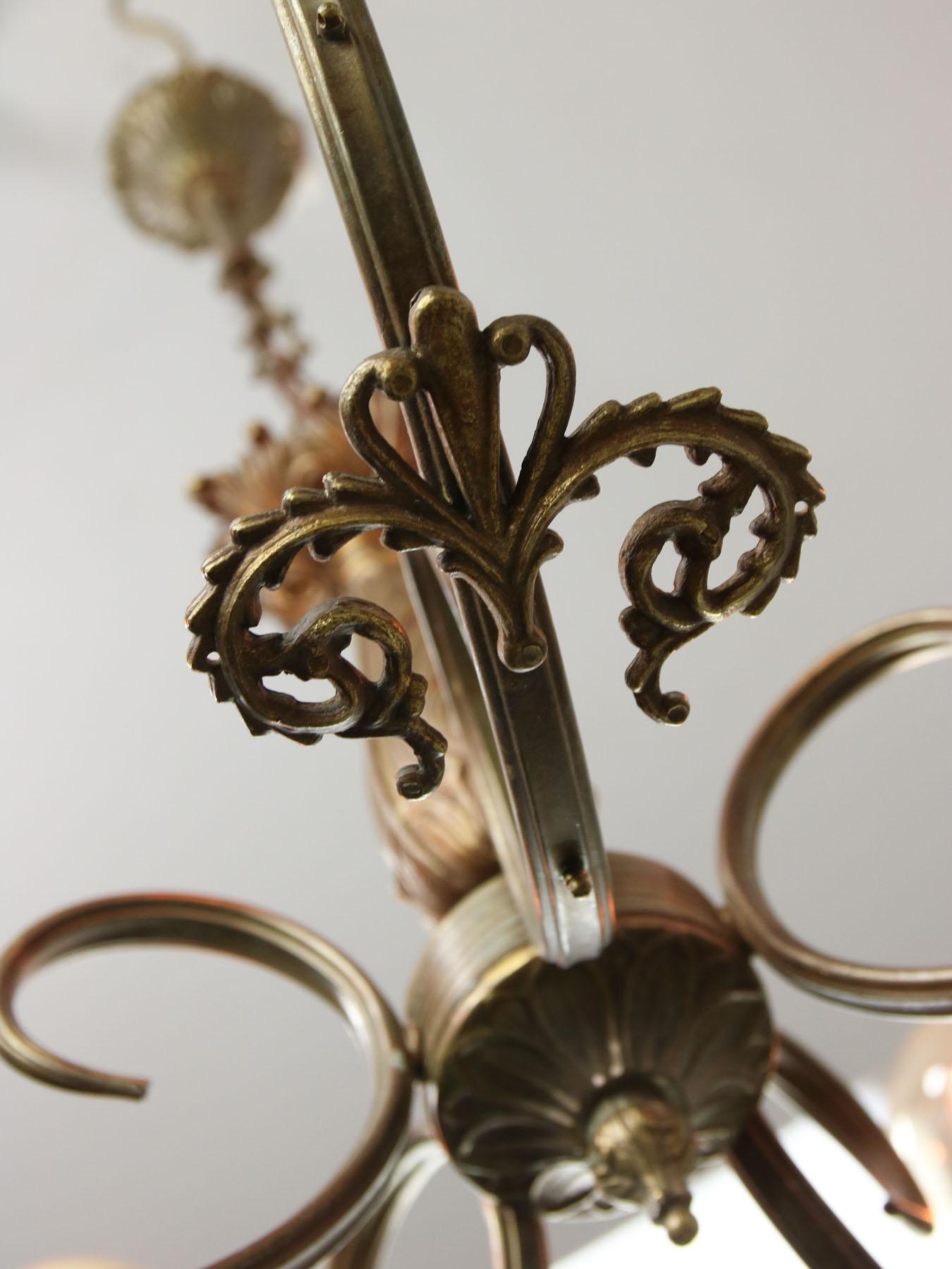 French Art-Deco Brass Chandelier, 1930s For Sale 7
