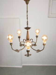 French Art-Deco Brass Chandelier, 1930s