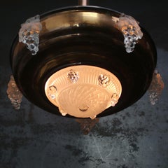 French Art Deco Brass Clear Pressed Glass Grape Clusters