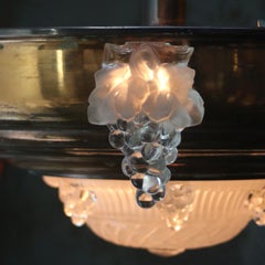 French Art Deco Brass Clear Pressed Glass Grape Clusters