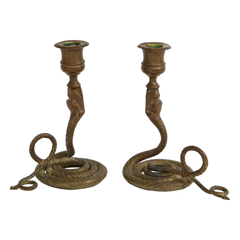 French Art Deco Brass Cobra Candlesticks at 1stDibs
