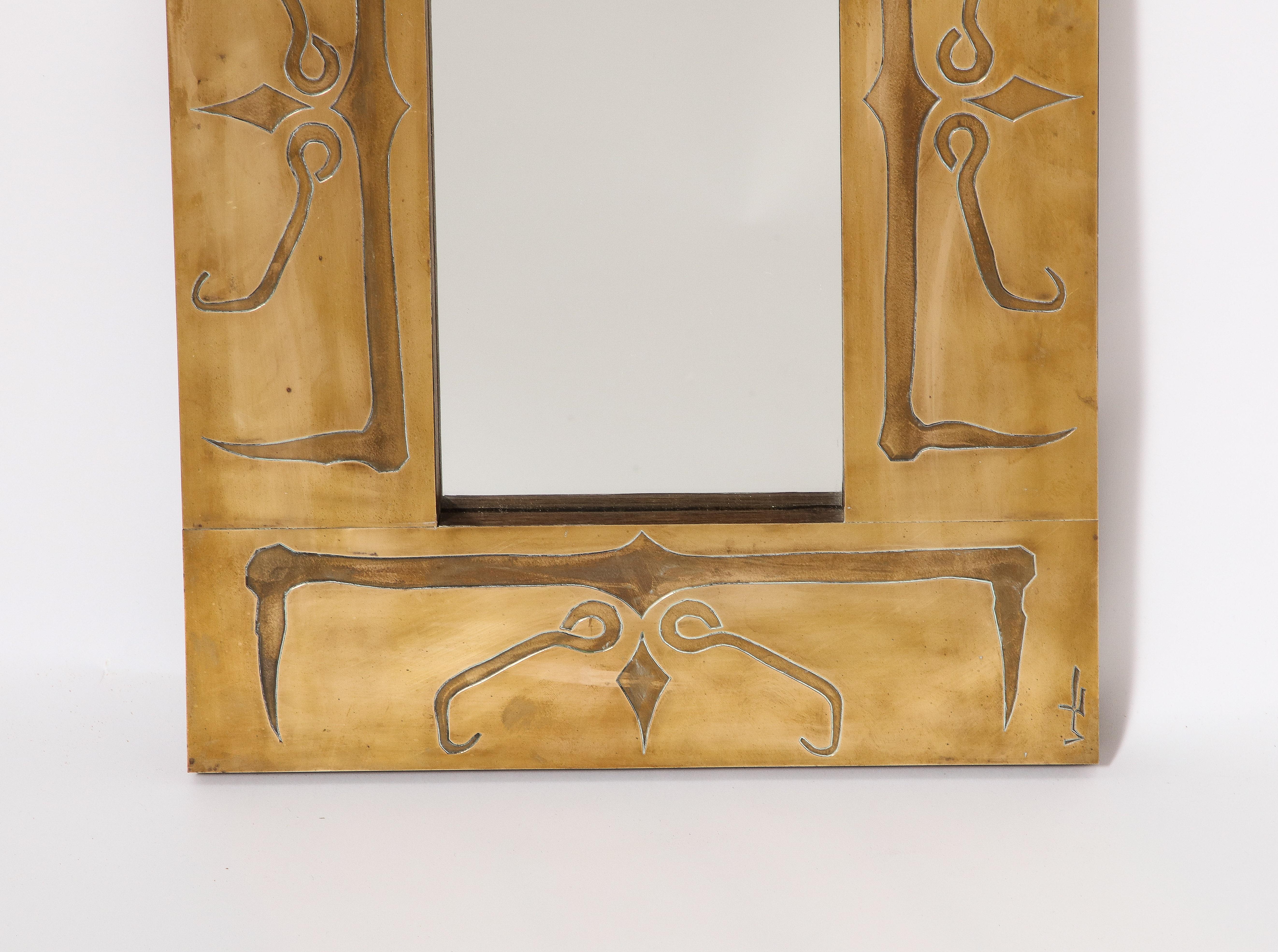 Miroir en laiton gravé Art Deco français,  Paris, vers 1940 en vente 4