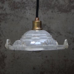 French Art Deco Brass Etched Glass Pendant Light 1920s