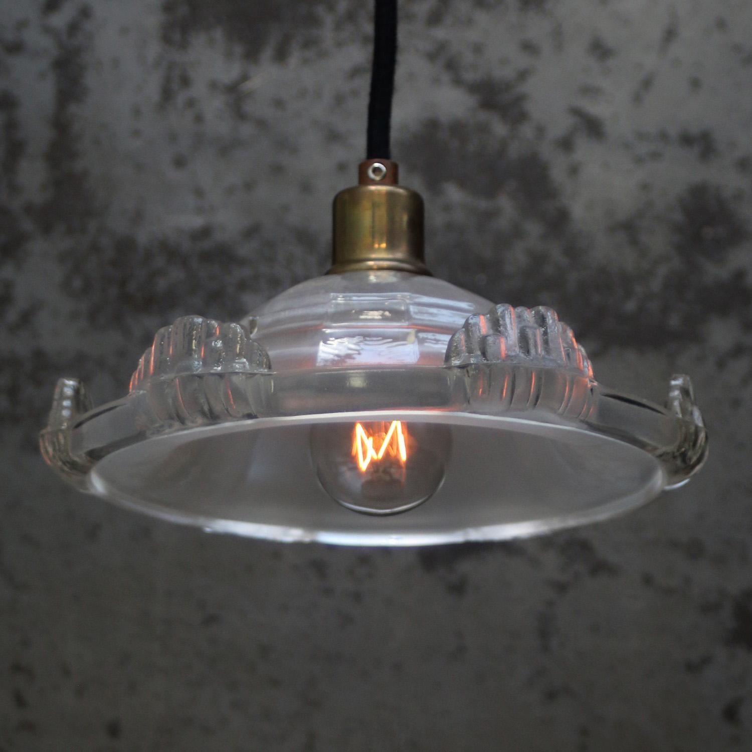 French Art Deco Brass Etched Glass Pendant Light 1920s For Sale 3