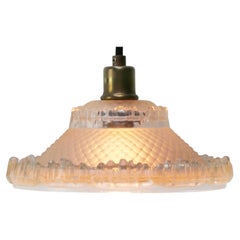 French Art Deco Brass Etched Glass Pendant Light 1920s