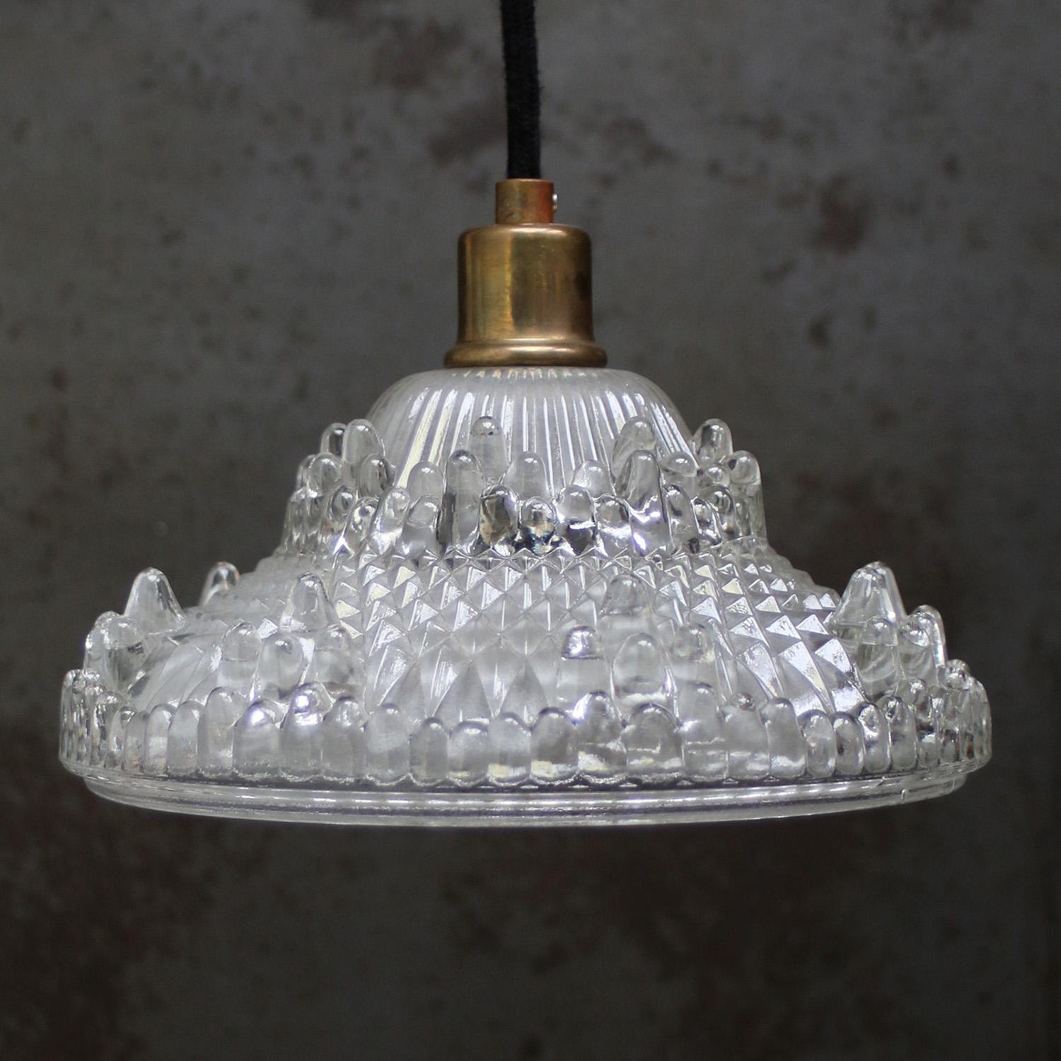 French Art Deco Brass Etched Glass Pendant Lights 1920s For Sale 1