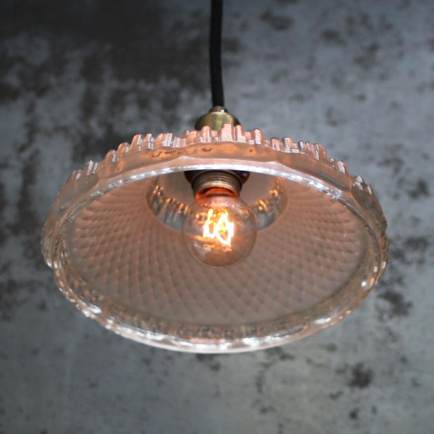French Art Deco Brass Etched Glass Pendant Lights 1920s For Sale 1