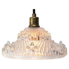 French Art Deco Brass Etched Glass Pendant Lights 1920s