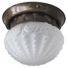 Französische Deckenleuchte, Art déco, Messing, mattiertes Kunstglas, Einbaubeleuchtung, Art déco