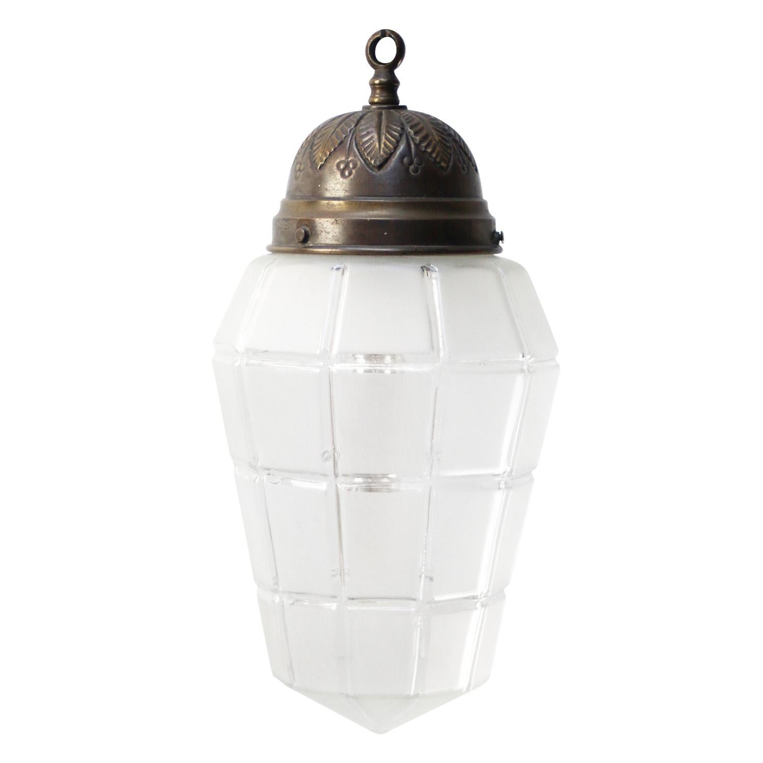 French Art Deco Brass Frosted Cut Glass Pendant Light 1920s For Sale 5