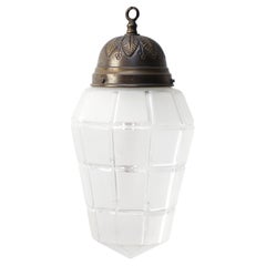 French Art Deco Brass Frosted Cut Glass Pendant Light 1920s