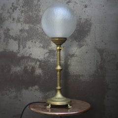 French Art Deco Brass Frosted Glass Table Desk Lamp, 1920s