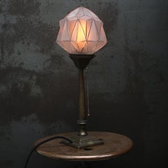French Art Deco Brass Frosted Glass Table Desk Lamp, 1920s