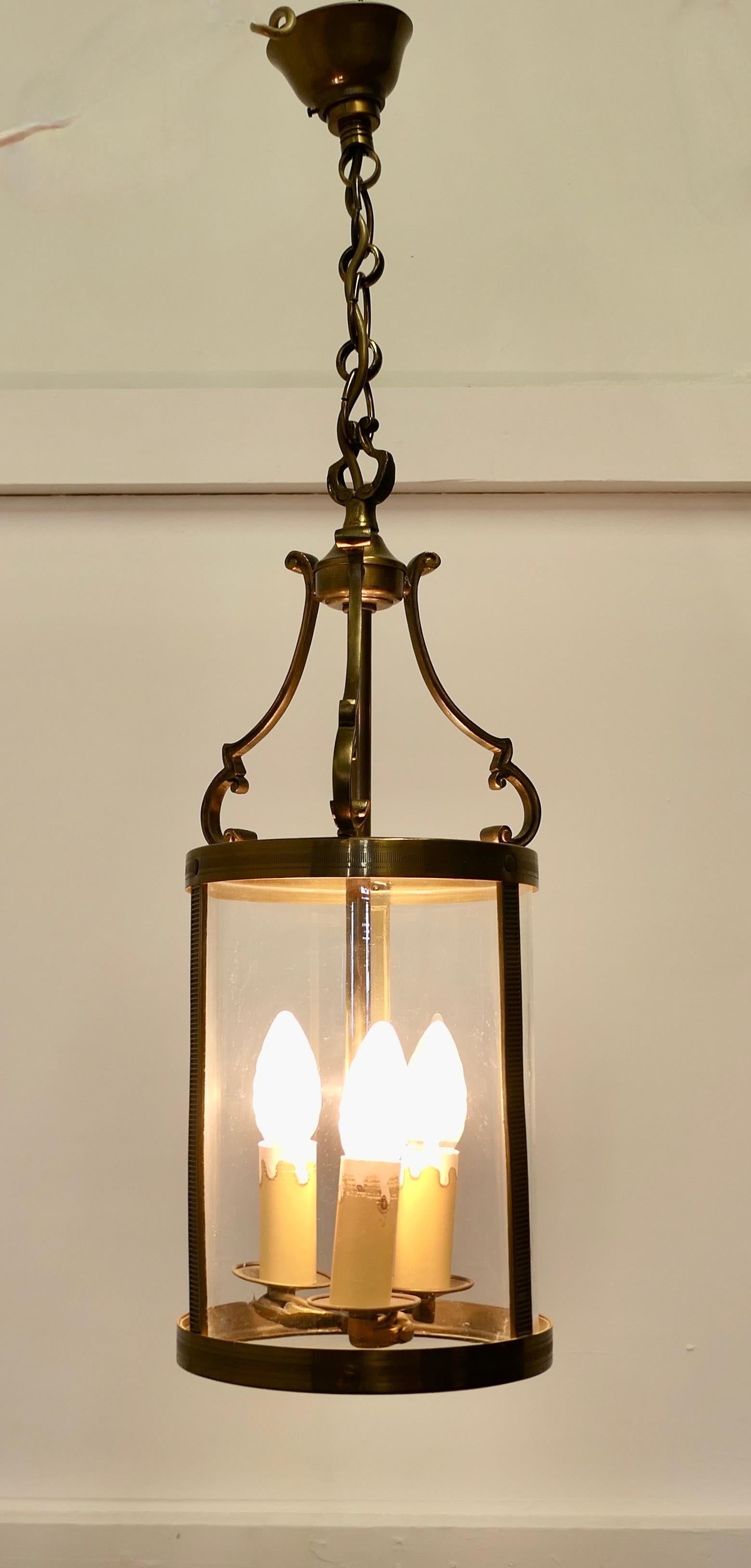 Adam Style French Art Deco Brass Glass Lantern Hall Light a Superb Quality Brass Lantern For Sale