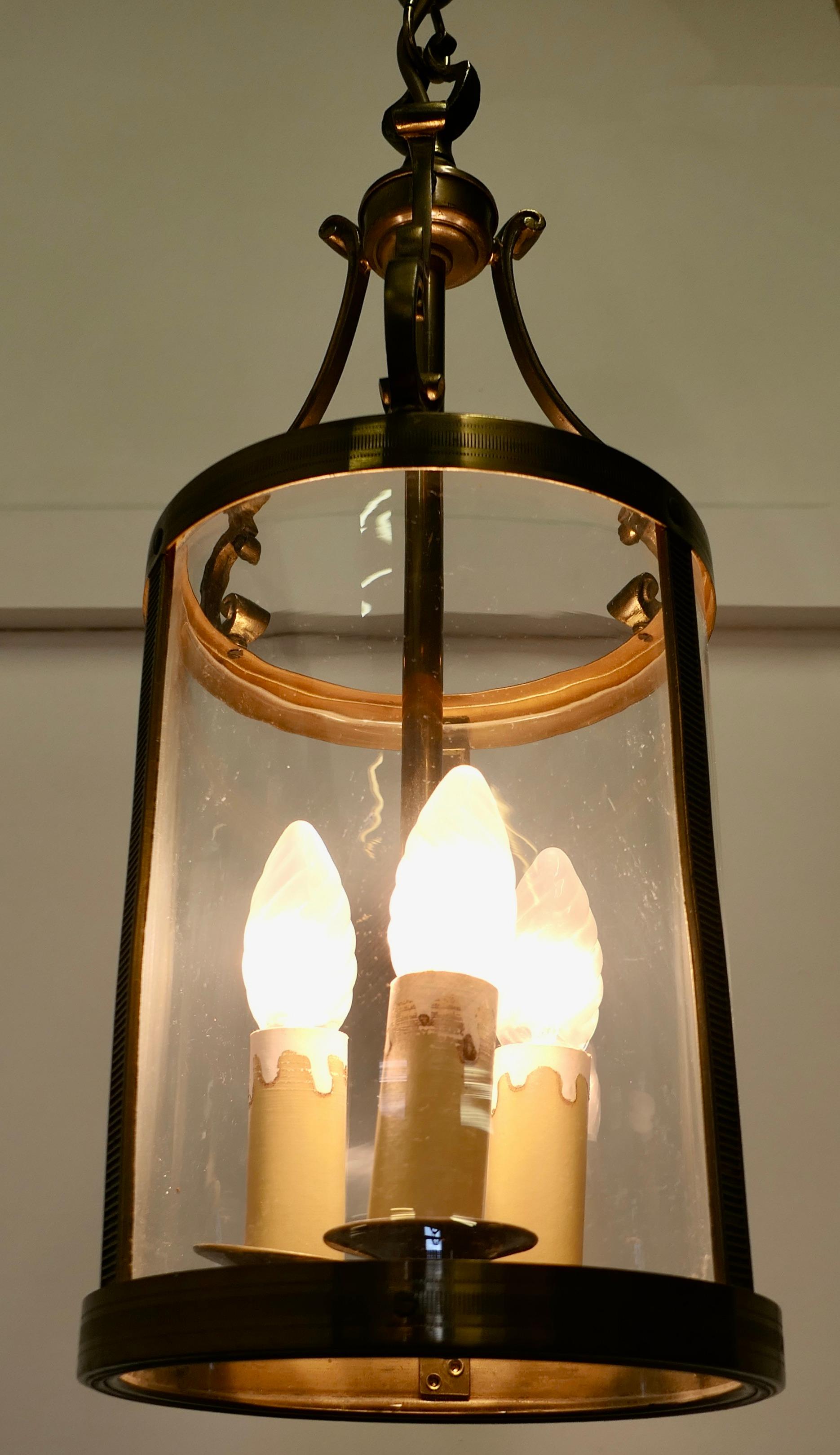 French Art Deco Brass Glass Lantern Hall Light a Superb Quality Brass Lantern For Sale 1