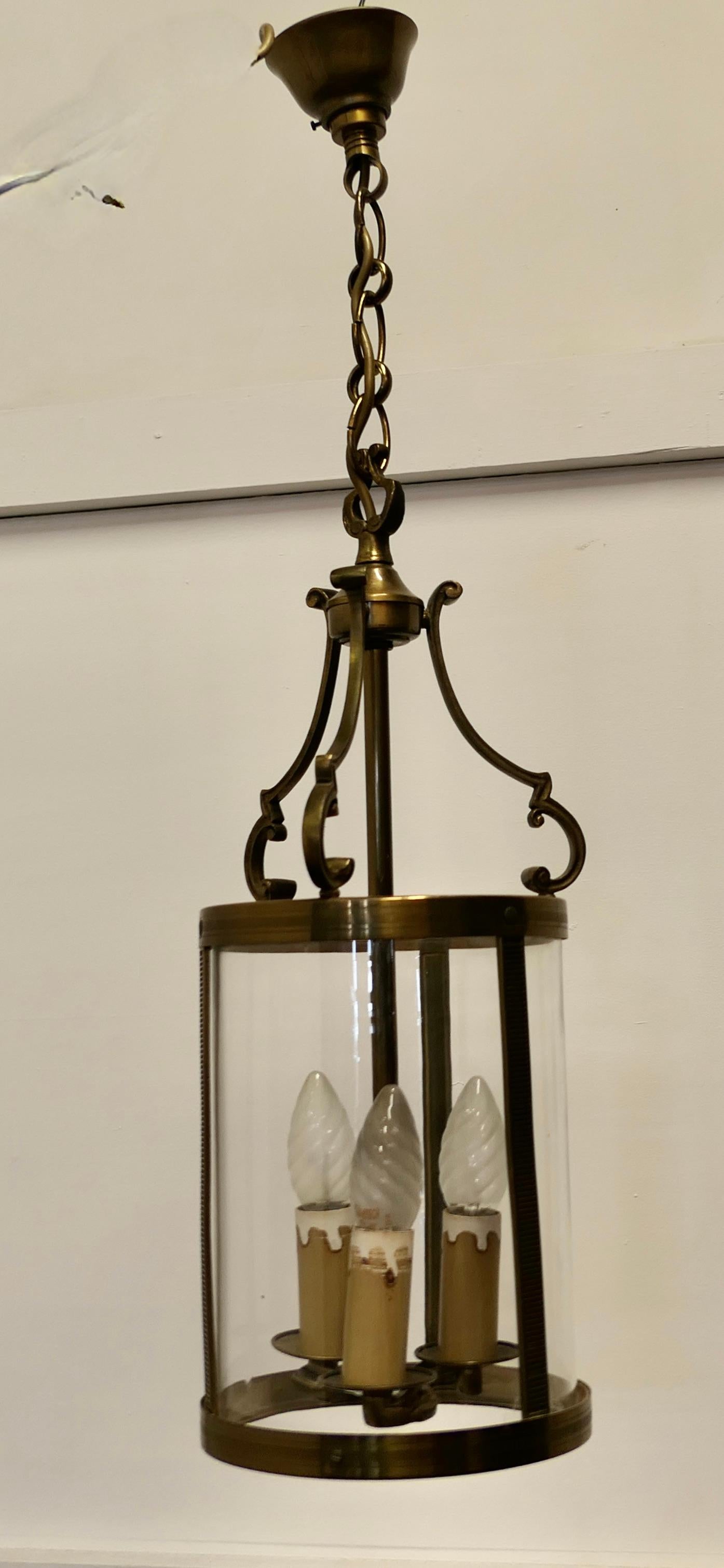 French Art Deco Brass Glass Lantern Hall Light a Superb Quality Brass Lantern For Sale 2