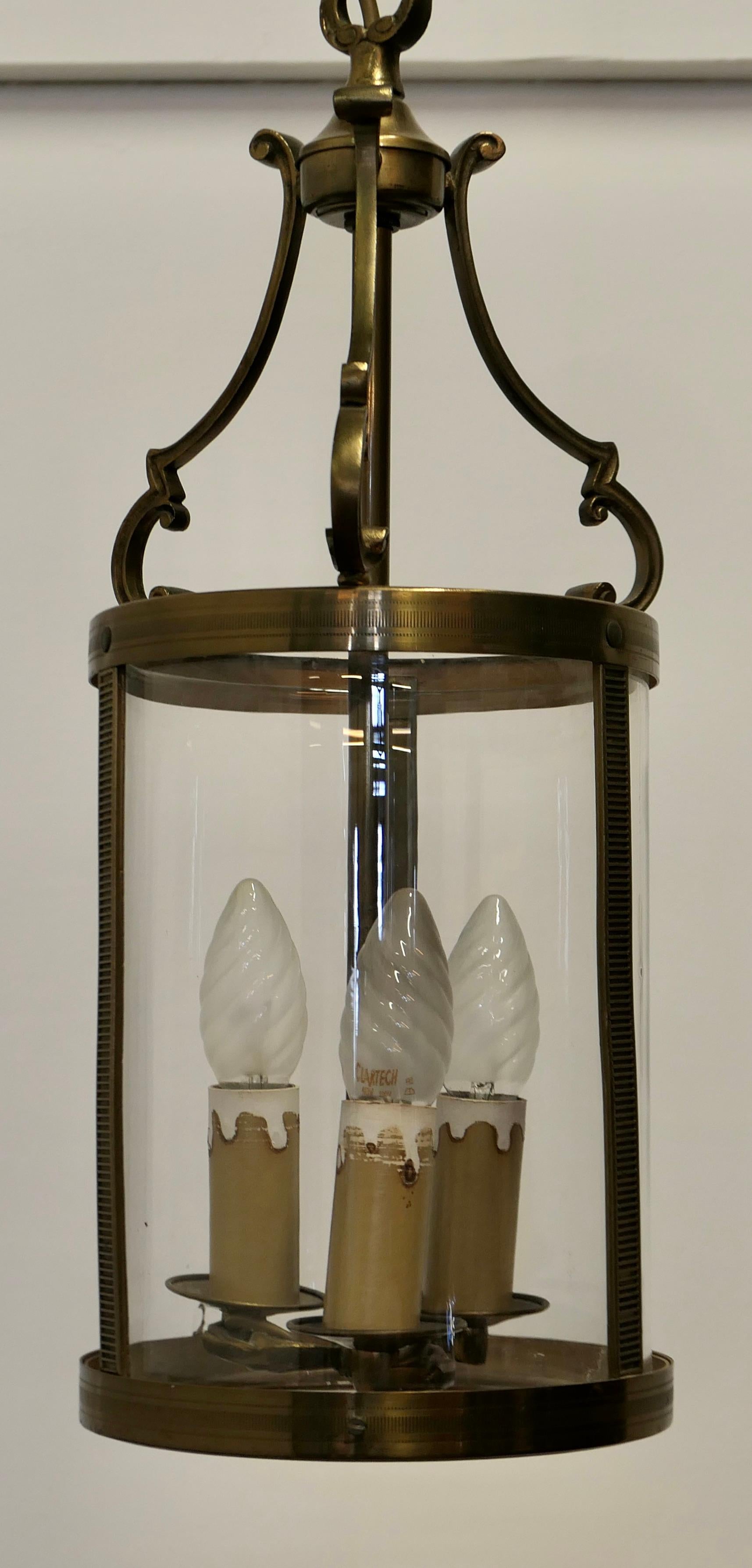 French Art Deco Brass Glass Lantern Hall Light a Superb Quality Brass Lantern For Sale 3
