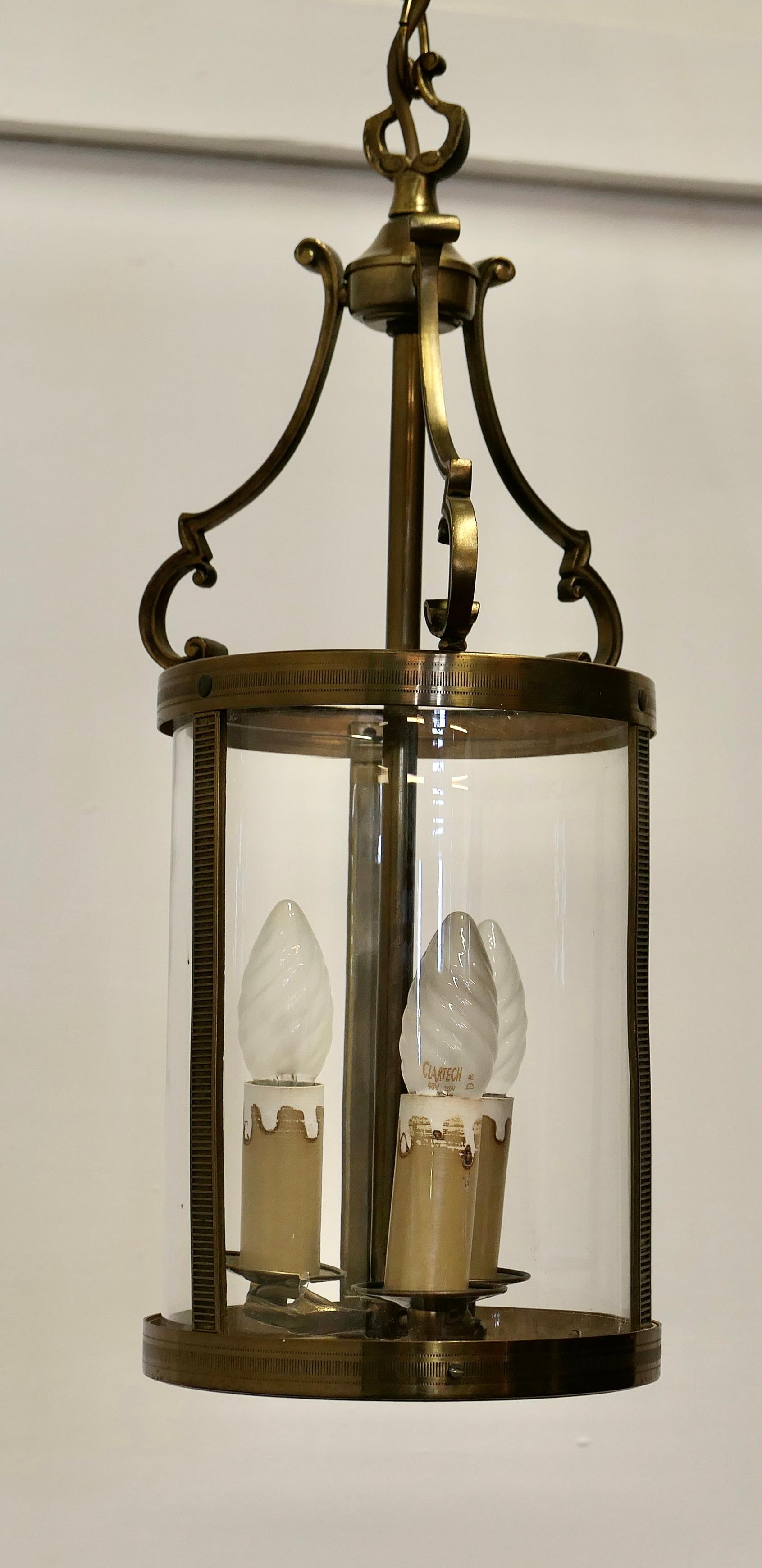 French Art Deco Brass Glass Lantern Hall Light a Superb Quality Brass Lantern For Sale 4