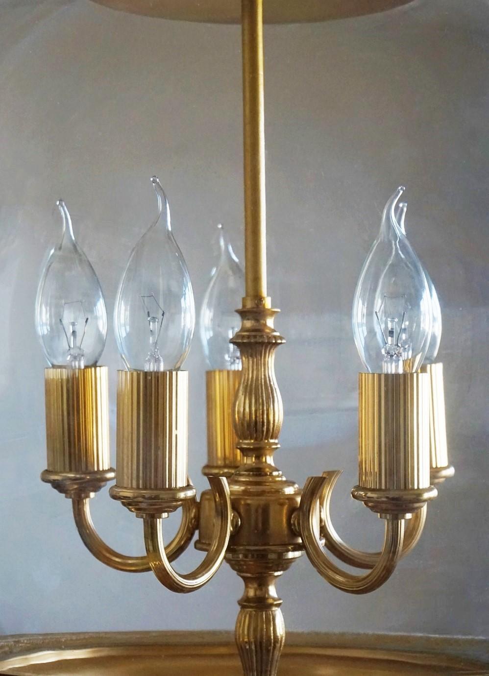 French Art Deco Brass Hand Blown Glass Five-Light Lantern or Chandelier, 1930s 4