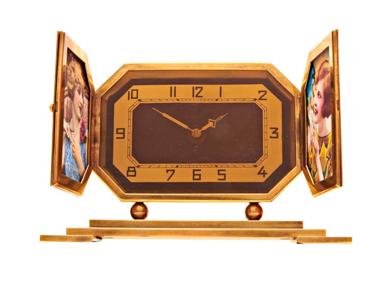 French Art Deco Brass Mechanical Clock with Dual ShutterFold Photo