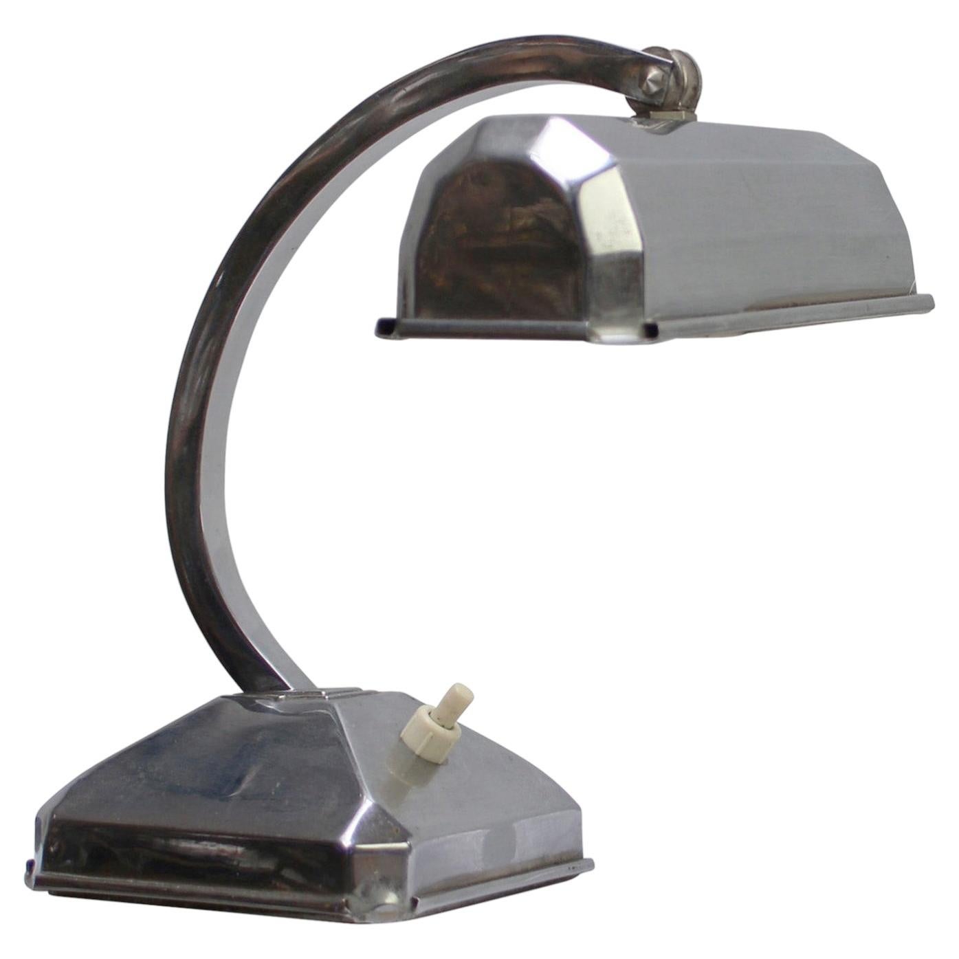 Lampada da tavolo Banker in ottone e nichel in stile Art Deco francese in vendita