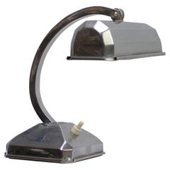 French Art Deco Brass Nickel Plates Banker Table Desk Lamp