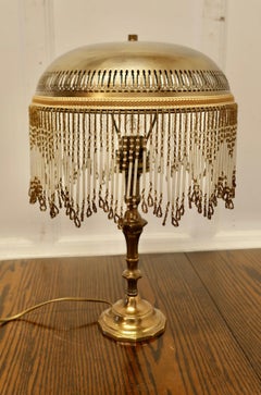 French Art Deco Brass Reading Lamp with Beaded Brass Dome Shade