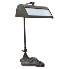Antique French Art Deco Brass Table Desk Light Banker Lamp