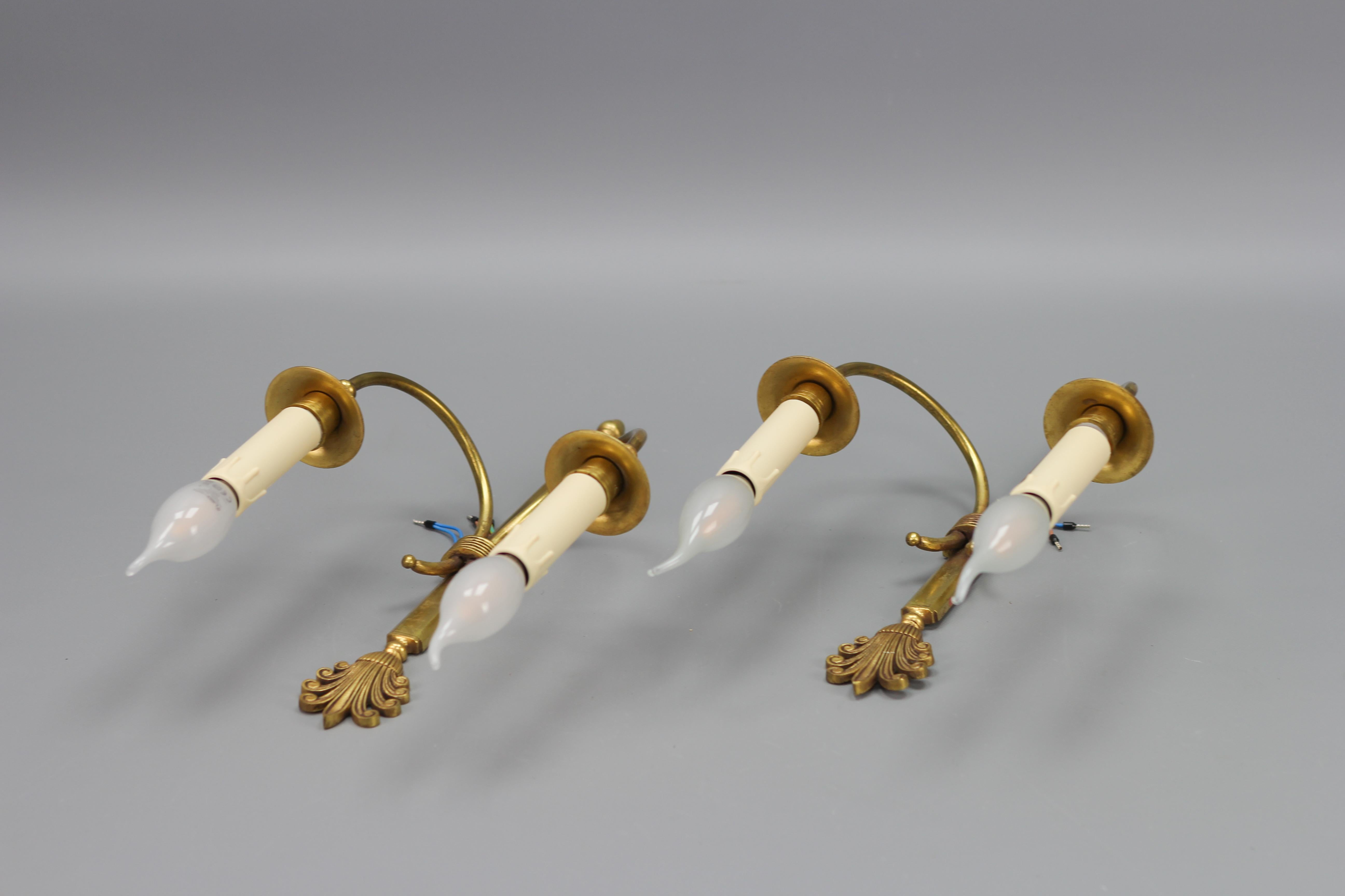 French Art Deco Brass Twin Arm Sconces, a Pair, ca. 1930 For Sale 6