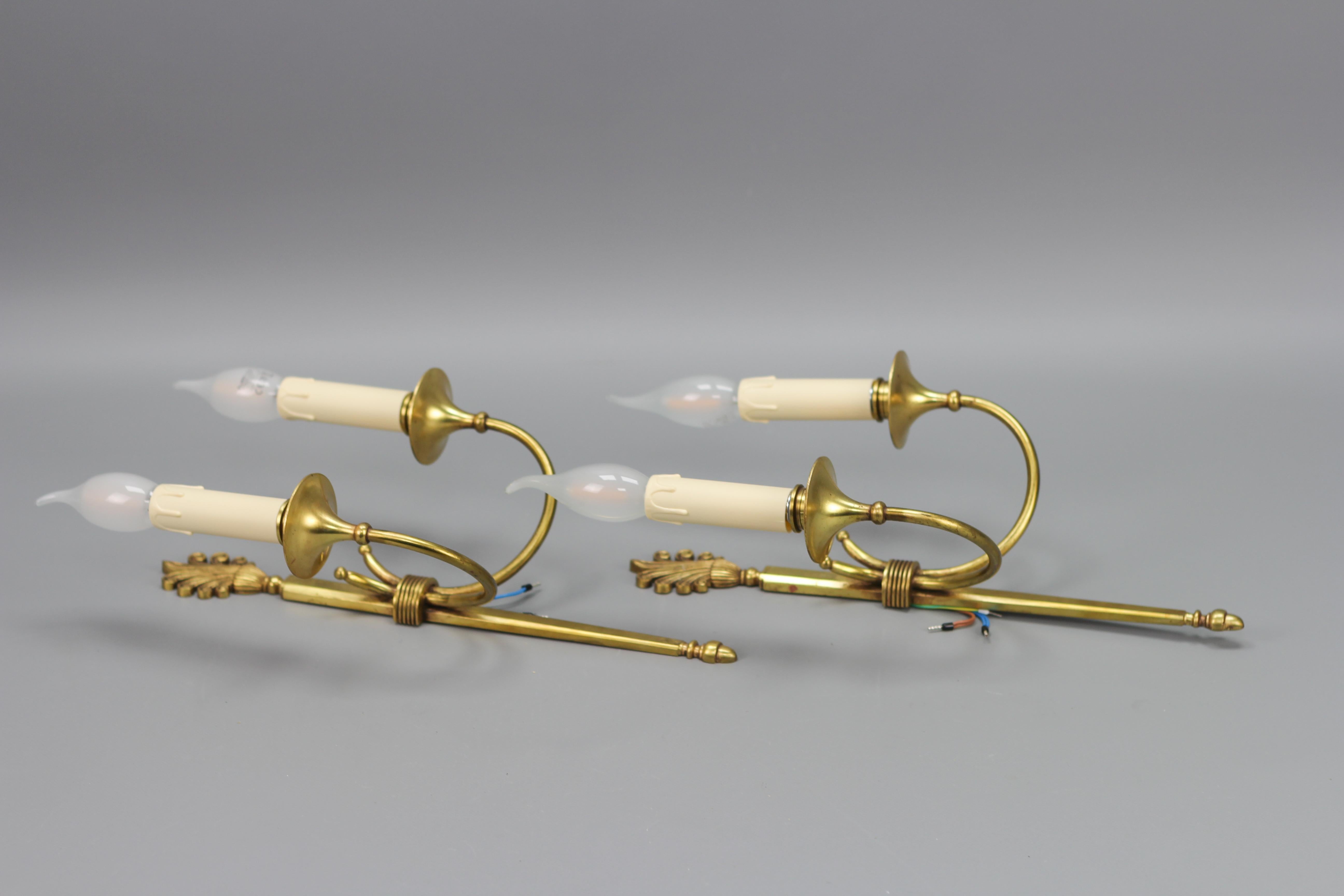 French Art Deco Brass Twin Arm Sconces, a Pair, ca. 1930 For Sale 7