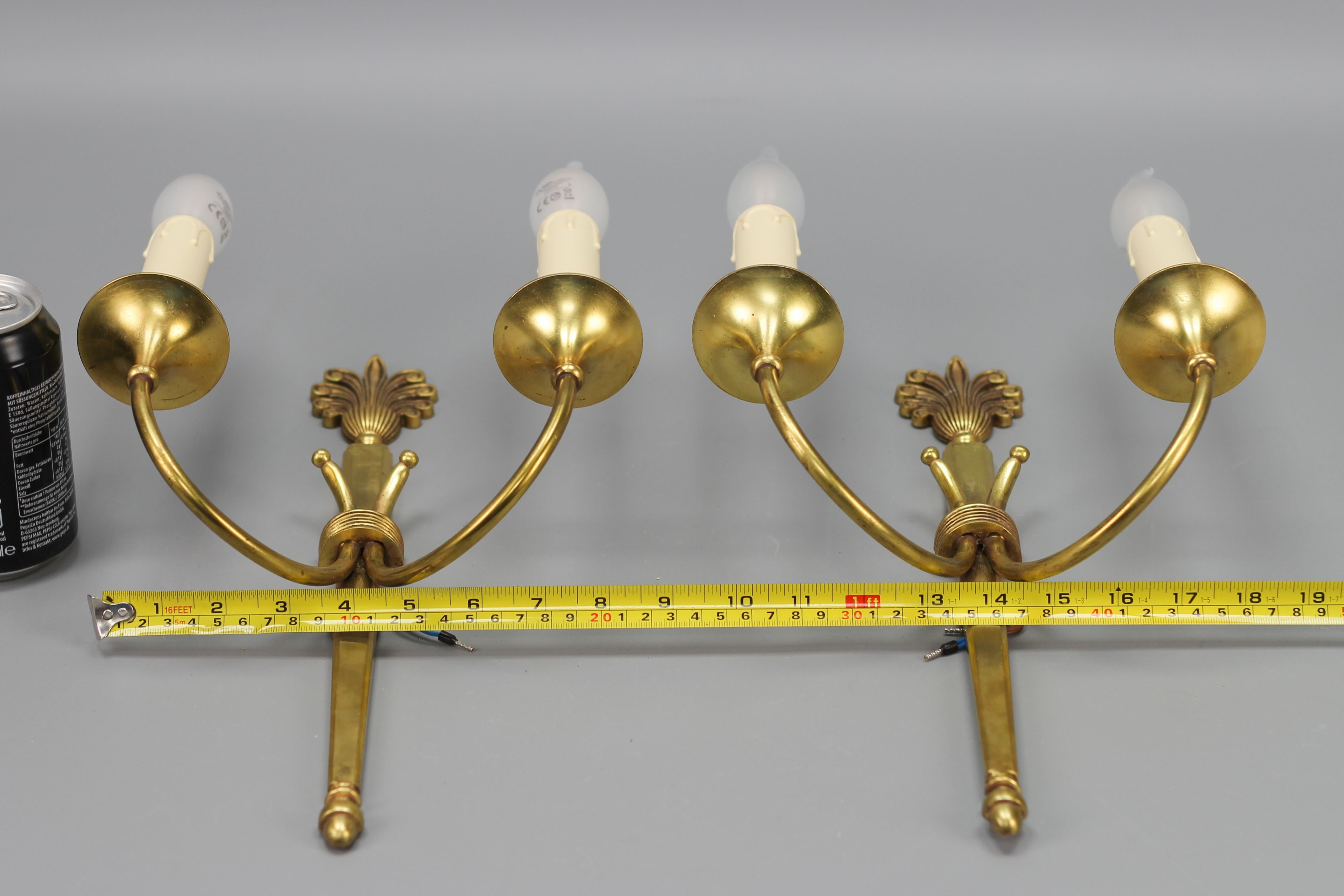 French Art Deco Brass Twin Arm Sconces, a Pair, ca. 1930 For Sale 10
