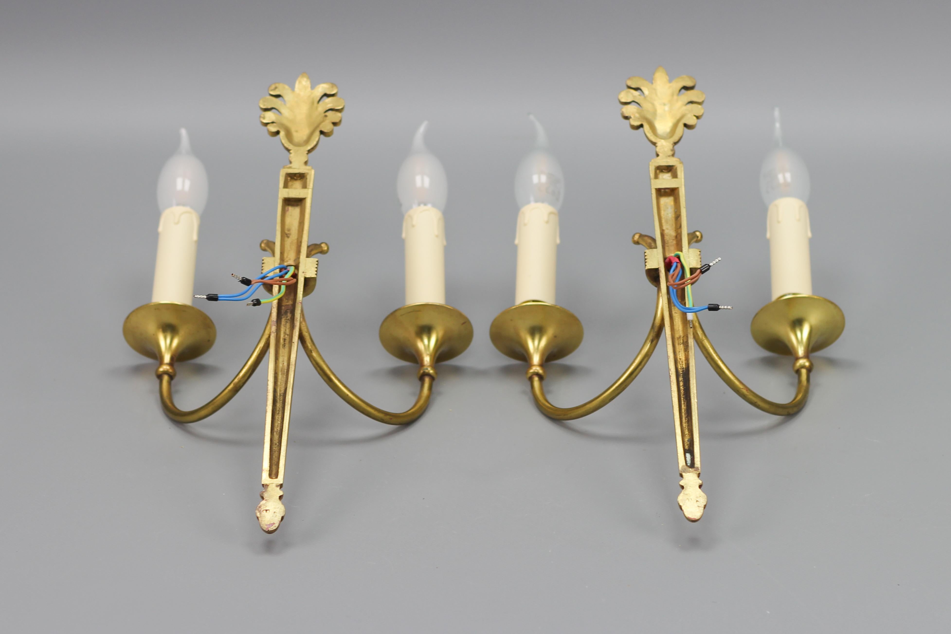 French Art Deco Brass Twin Arm Sconces, a Pair, ca. 1930 For Sale 13