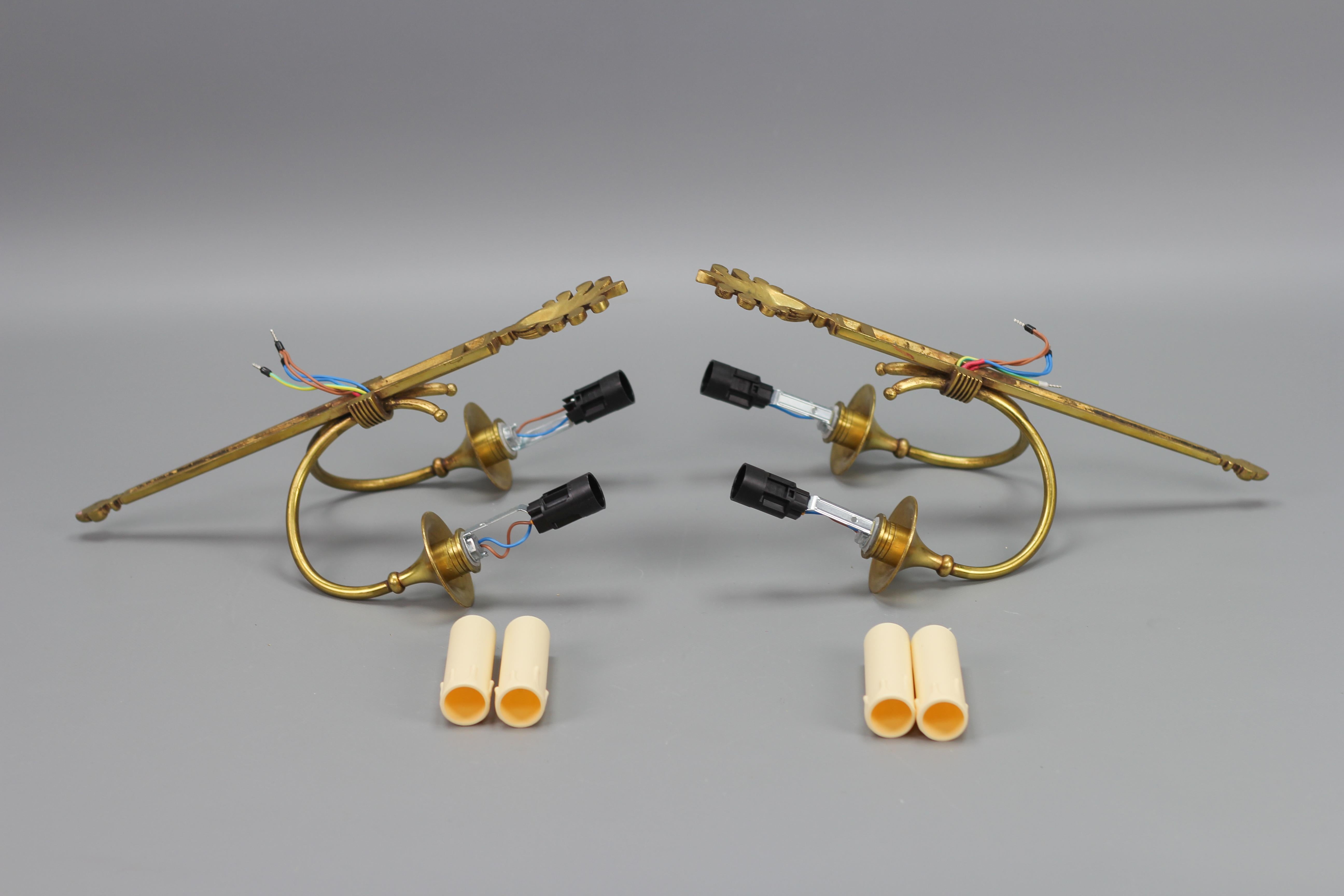 French Art Deco Brass Twin Arm Sconces, a Pair, ca. 1930 For Sale 15