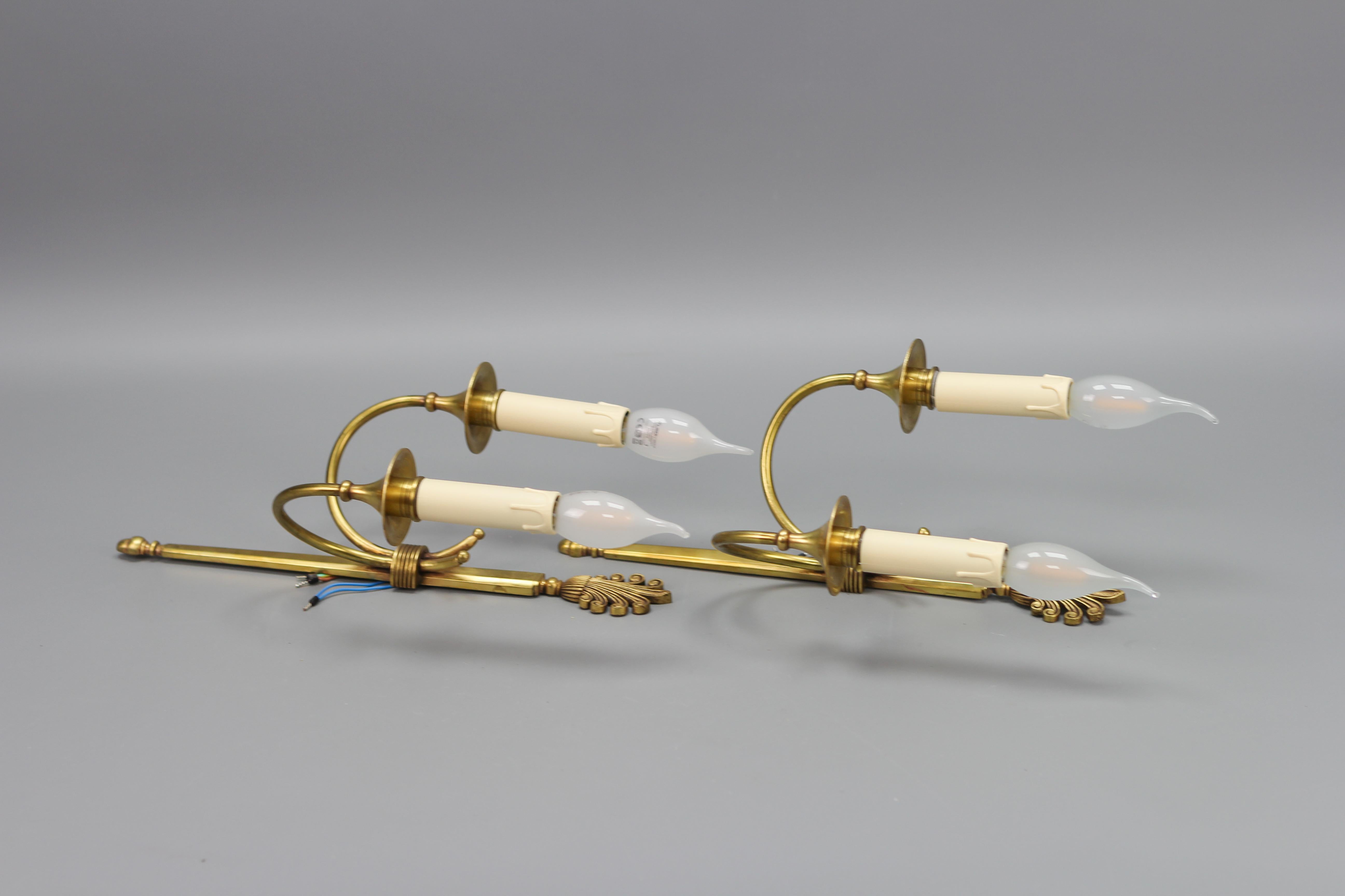French Art Deco Brass Twin Arm Sconces, a Pair, ca. 1930 For Sale 4