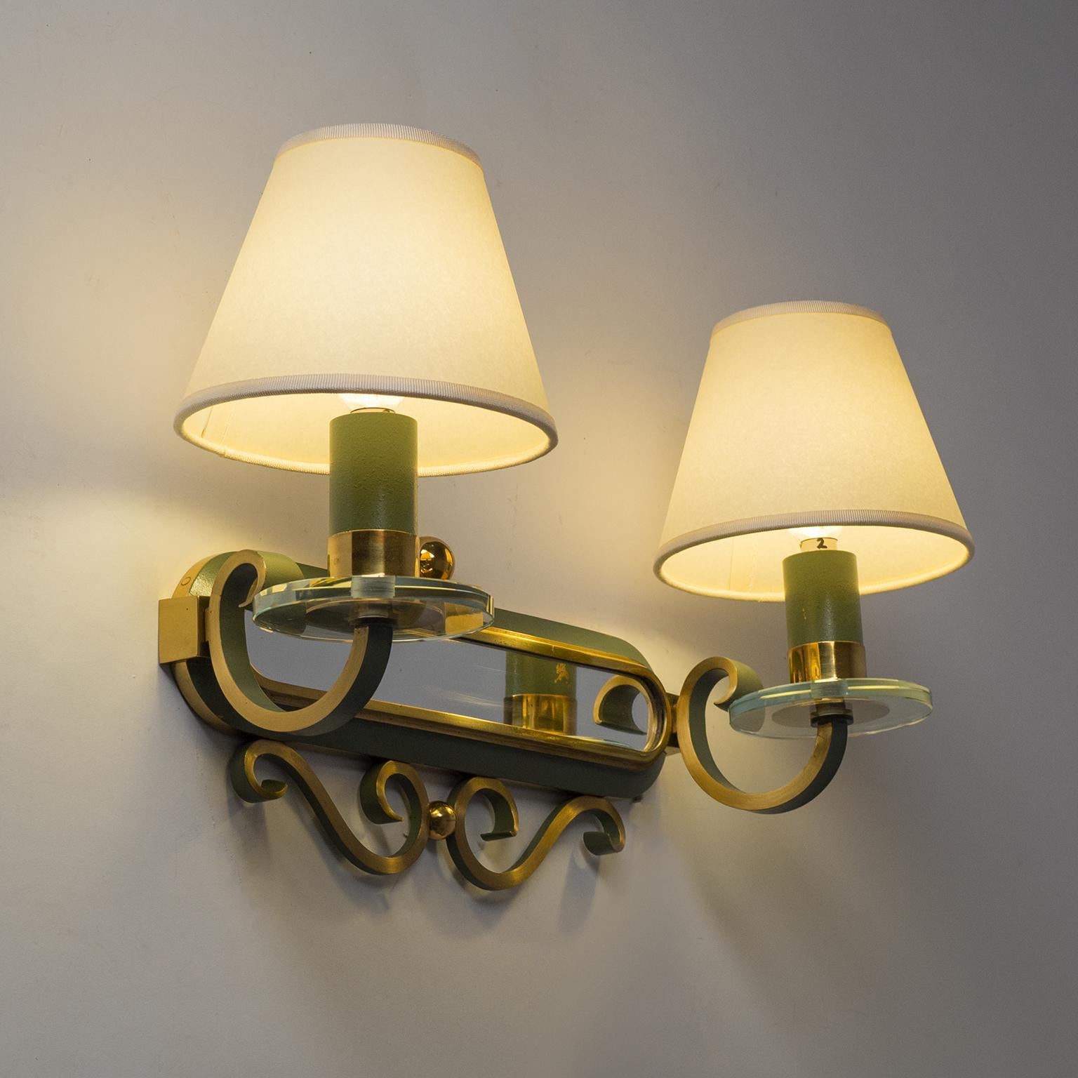 Enameled French Art Deco Brass Wall Lights, 1940s