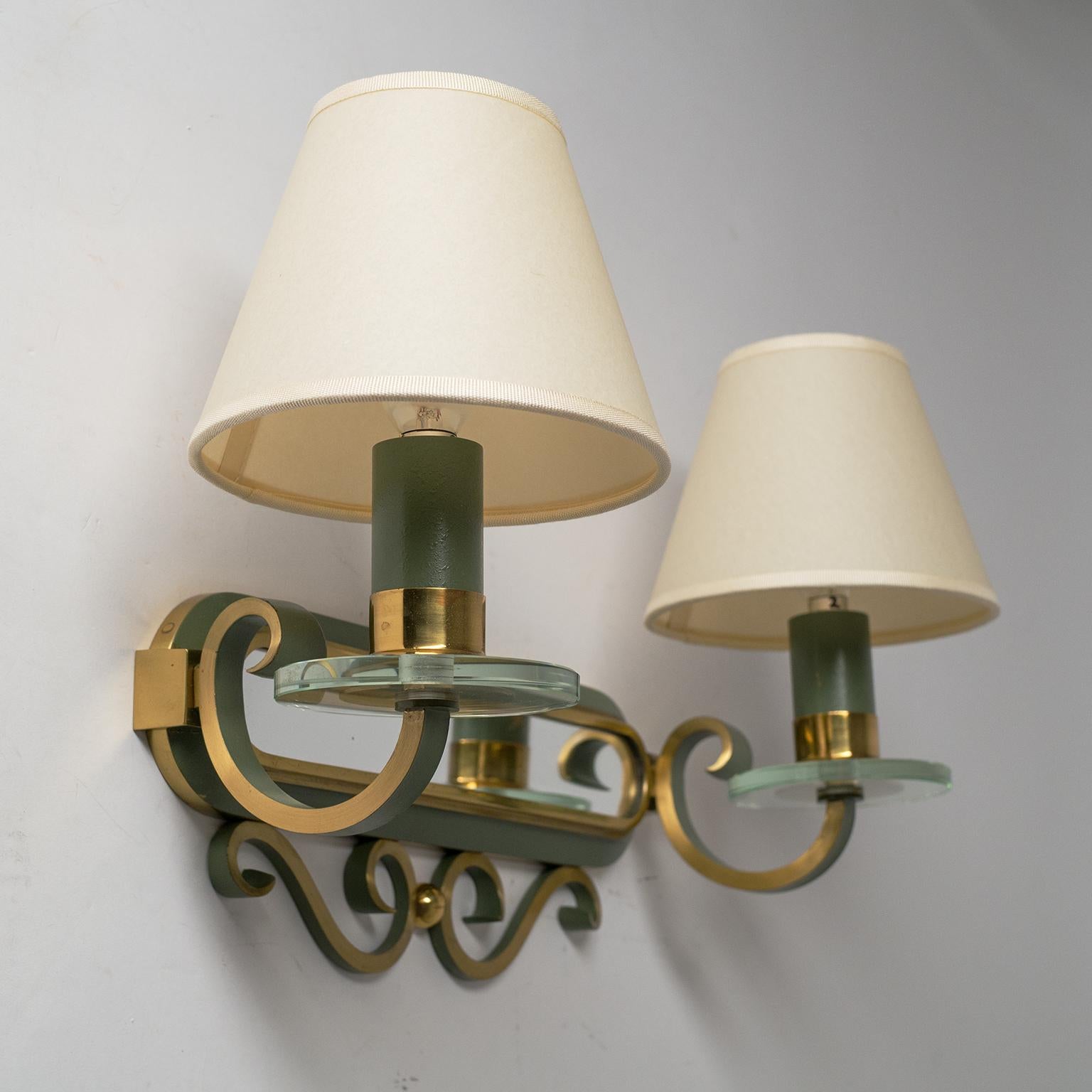 French Art Deco Brass Wall Lights, 1940s 1